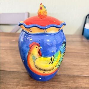 Vintage Rooster Cookie Jar Hand Painted Colorful Farmhouse Kitchen Decor